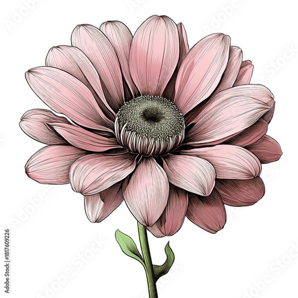 Fototapeta Line drawing of a gerbera daisy flower.