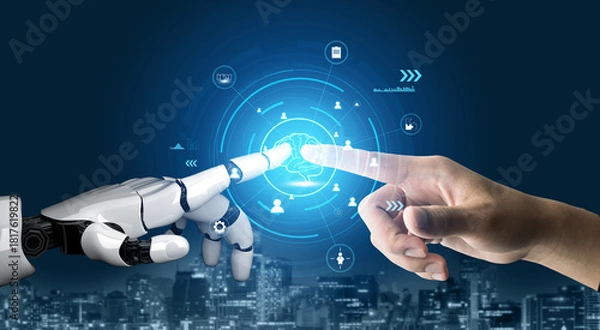 Fototapeta AI for business intelligence and knowledge management enabling automated decision making. AI analysis of company information for strategic insights. Motif