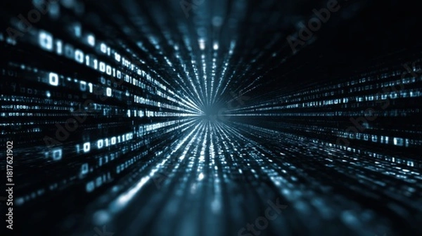 Obraz Glowing data tunnel, binary numbers and data streams, tech background
