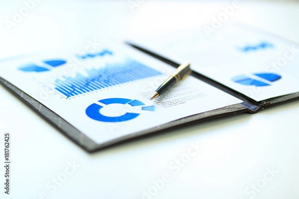 Fototapeta business report with the financial and marketing schedules and handle workplace businessman