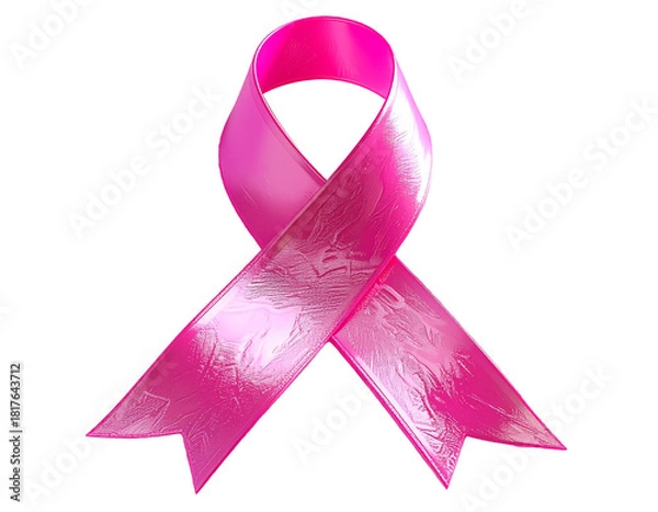 Obraz Glossy Pink Ribbon Symbol for Breast Cancer Awareness Isolated on Transparent Background