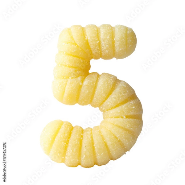 Fototapeta 3d gnocchi textured number 5 with soft potato dumpling texture on white