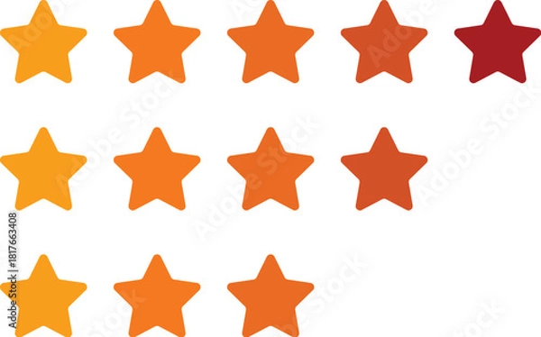 Obraz A clean vector illustration of star rating icons in warm gradient colors, showing 3-star, 4-star, and 5-star rating levels.