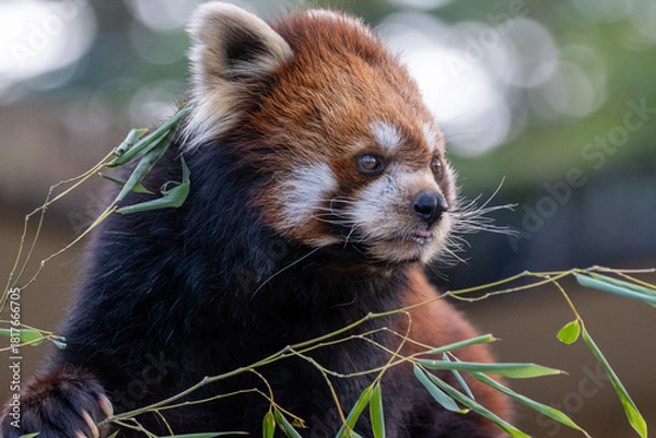 Obraz 木の上のレッサーパンダのアップ