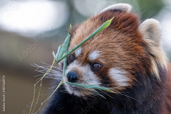 Obraz 木の上のレッサーパンダのアップ