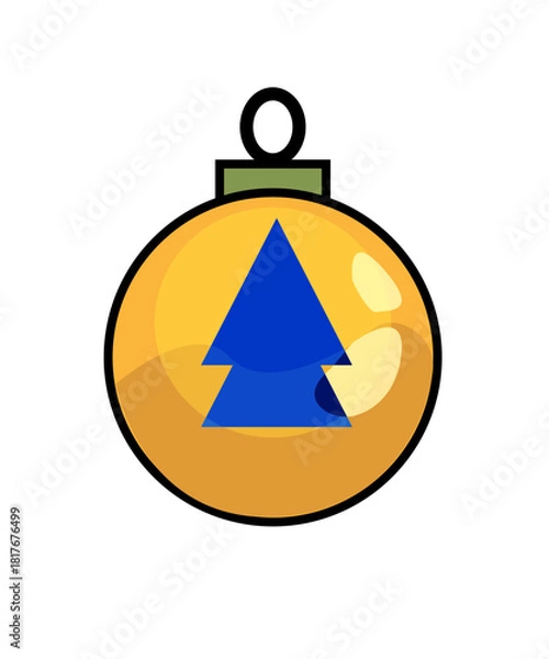 Fototapeta Icons of christmas baulbles design. a yellow decoration  christmas tree ball. Vector illustration.