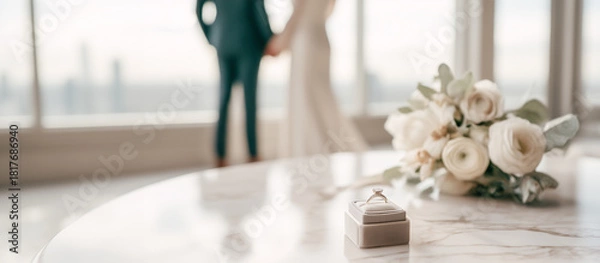 Fototapeta Velvet ring box on surface