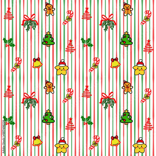 Obraz Christmas seamless vector pattern illustration with cute lines. Perfect for Christmas, decoration background, wrapping paper.