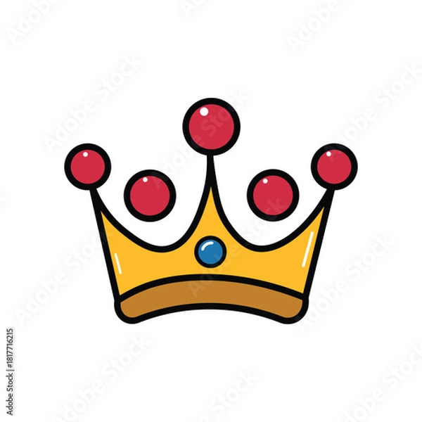 Obraz A golden cartoon crown shines with red jewels and a central blue gem