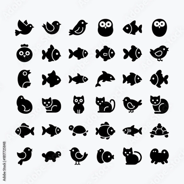 Obraz Charming collection of animal icons birds cats fish owls and turtles