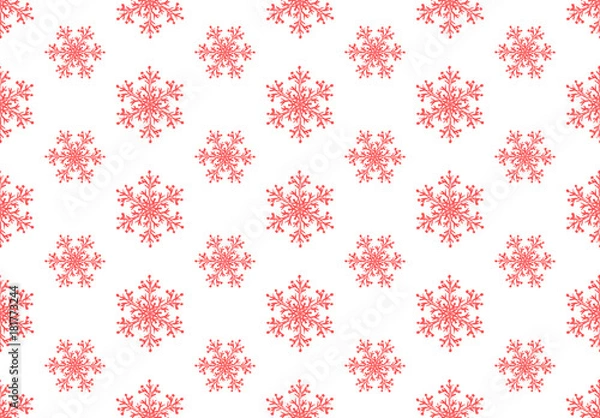Fototapeta Red snowflakes seamless pattern. Winter christmas background.
