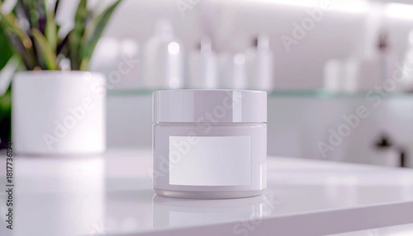 Fototapeta Elegant skincare jar with blank label ready for your brand, perfect for a modern beauty campaign or a professional wellness promotion