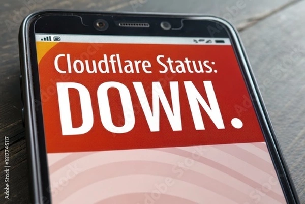 Obraz Smartphone Displaying Cloudflare Status Message DOWN