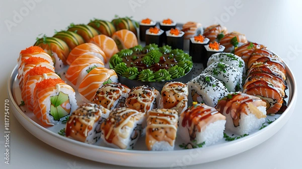 Obraz Assorted Sushi Roll Platter with Soy Sauce
