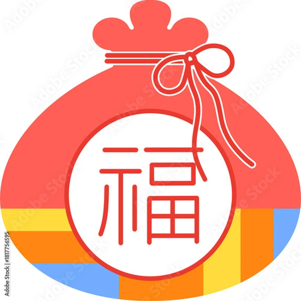 Obraz 설날과 새해를 상징하는 복주머니 이미지로, 전통적인 한국 명절 분위기와 행운·길운·소망을 담은 복 기원 컨셉의 따뜻한 명절 이미지