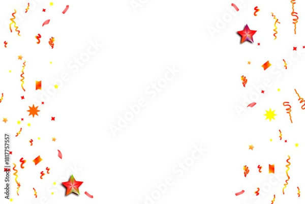 Fototapeta Colorful confetti fall background, blank frame celebration template.