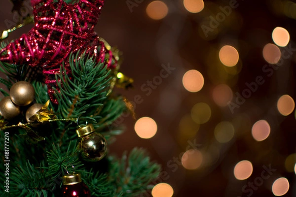Obraz Christmas tree and lights background