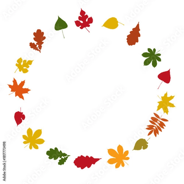 Fototapeta Fall multicolor leaf circle frame — autumn foliage border