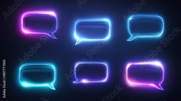 Obraz Glowing Speech Bubbles Colorful Neon Message Frames for Digital Communication