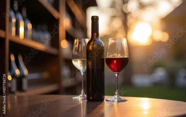 Fototapeta Wine glasses and bottle of wine. High quality