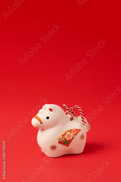 Obraz Japanese new year material. Zodiac horse. Year of the Horse.  日本の正月素材。干支の午。午年。