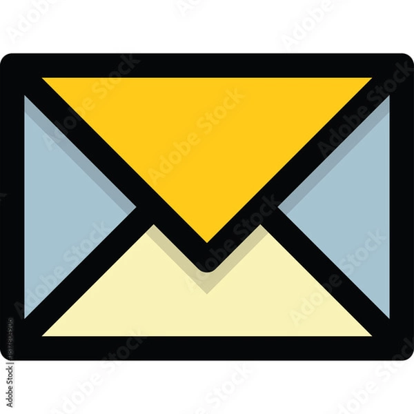 Fototapeta Stylized Envelope Icon With Yellow Flap And Light Blue Sides On Transparent Background Represents Communication And Messaging