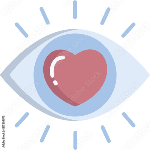 Obraz Stylized Eye Illustration With A Red Heart Shape In The Iris Radiating Soft Blue Light And Gentle Lines Against A Transparent Background symbolizing love and vision