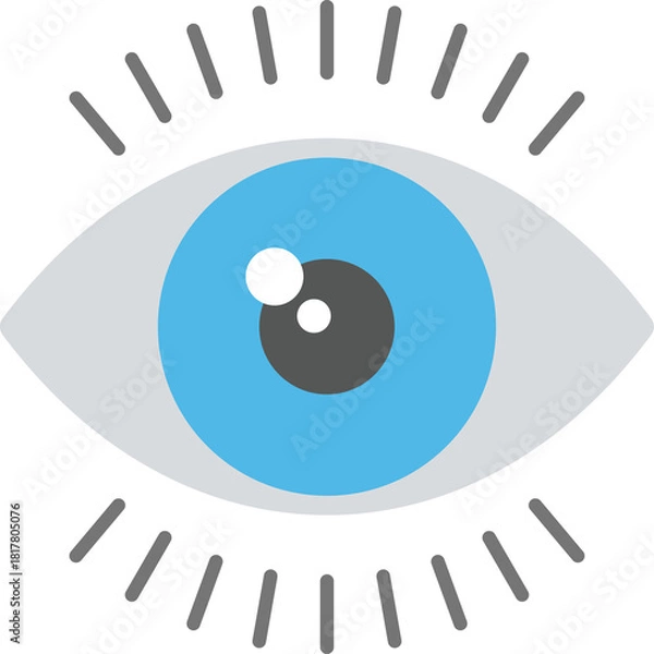 Obraz Stylized eye illustration with bright blue iris and grey sclera emitting subtle radiating lines on a clean transparent background symbolizing vision and awareness