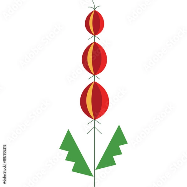 Obraz Stylized Digital Illustration of a Tall Red Flower with Yellow Stripes and Green Leaf Accents on a Transparent Background