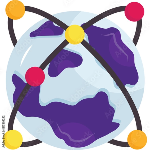 Obraz Stylized Earth Globe with Orbiting Satellites Connected by Network Lines Digital Art Isolated on White Background