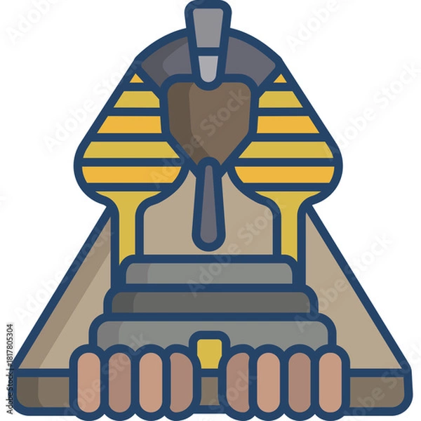 Obraz Stylized Egyptian Sphinx Icon With Blue Outline and Flat Design Isolated On Transparent Background