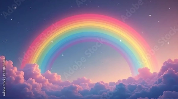 Fototapeta Colorful Rainbow Arch Over Dreamy Cloudscape in Twilight Sky