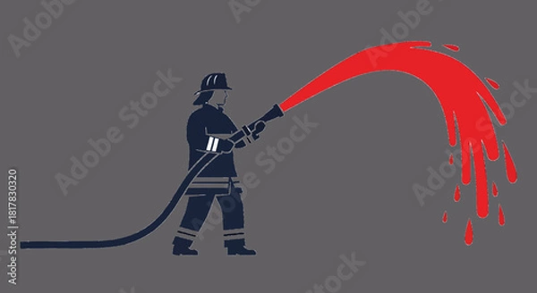 Fototapeta Firefighter Silhouette with Hose Vector