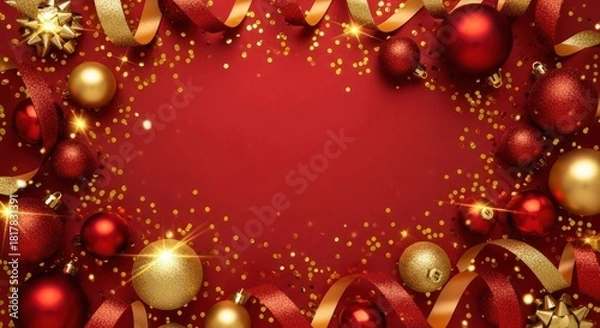 Fototapeta Festive Christmas and New Year background with ornaments and decorations design element holidays