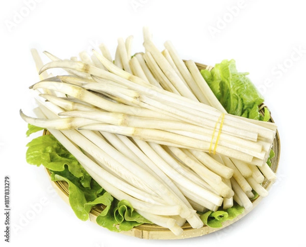 Obraz Freshly Dug Lotus Root Vegetables from Honghu in Wicker Basket with Green Lettuce