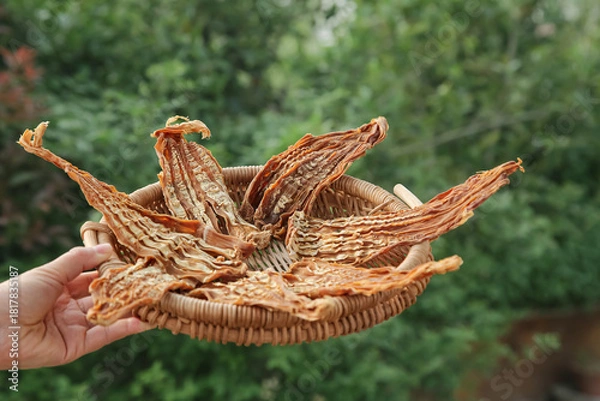 Obraz Traditional Bamboo Basket with Dried Bamboo Shoots from Huangshan China