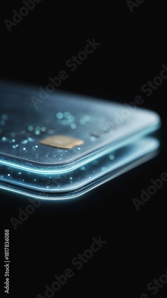 Obraz Futuristic credit card with glowing blue light. Close up shows new secure payment design for finance, banking, and modern technology