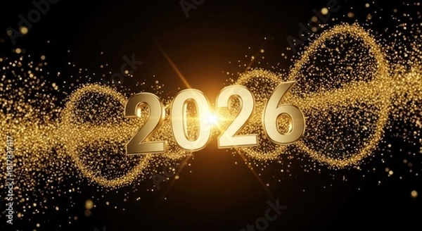 Obraz Elegant golden 2026 year design with sparkling particles on a dark background