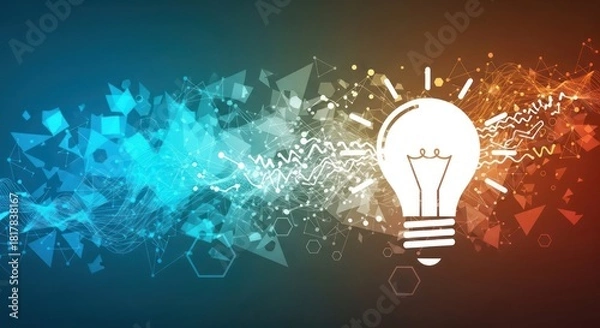 Fototapeta Creative idea generation concept with lightbulb and abstract geometric shapes with lines