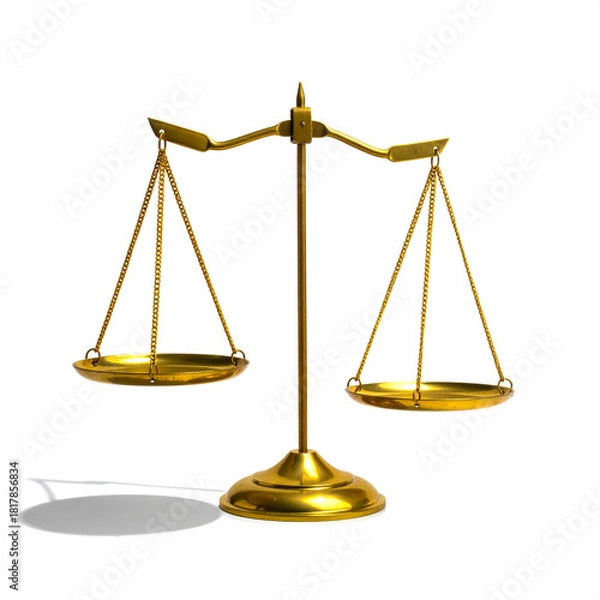 Fototapeta Brass Balance Scale with Heavier Right Pan Representing Justice, Ethical Weighing, and Legal Symbolism for Editorial Use