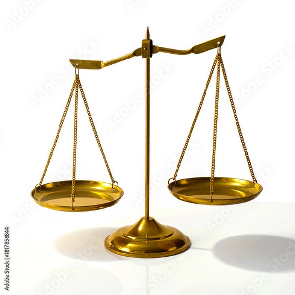 Fototapeta Golden Balance Scale with Lower Left Pan Depicting Justice, Imbalance, and Ethical Weighing for Legal and Editorial Use