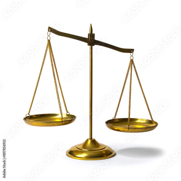 Fototapeta Brass Balance Scale Symbolizing Justice and Fairness with Tilted Pans for Legal, Ethical, and Editorial Use

