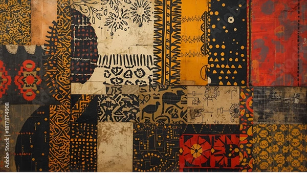 Obraz Mixed Media Collage Background with African Textiles