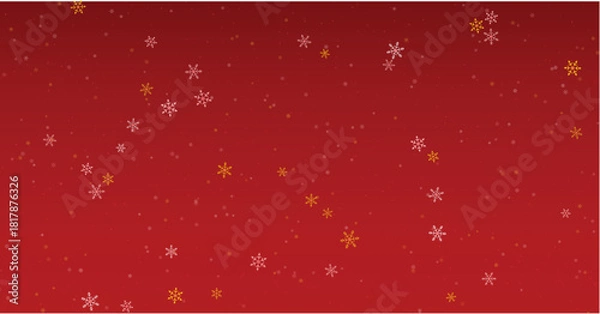 Fototapeta Christmas background with gold and white snowflakes falling on red gradient.