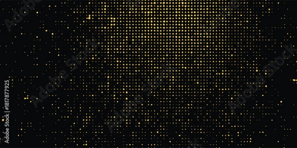Obraz Vector halftone gold dots gradient diagonal tilt on black.