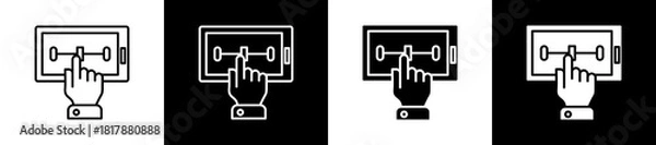 Fototapeta Workflow icon set in line and glyph style on black and white background