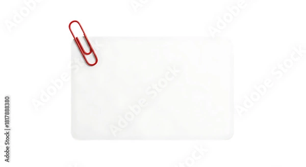 Fototapeta Blank white note paper attached with a red paperclip isolated on transparent background
