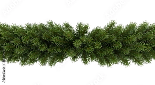 Fototapeta Green christmas tree garland border isolated on transparent background