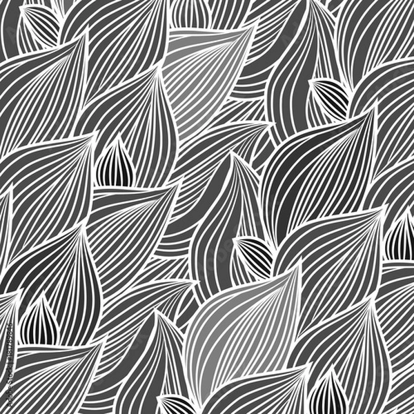 Fototapeta Background of autumn leaves, freehand drawing, engraving style