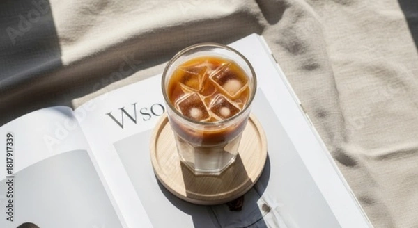 Obraz Refreshing Iced Coffee with Ice Cubes Close Up
